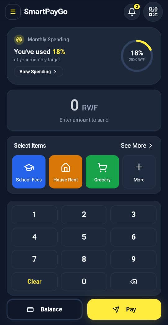 SmartPayGo home screen